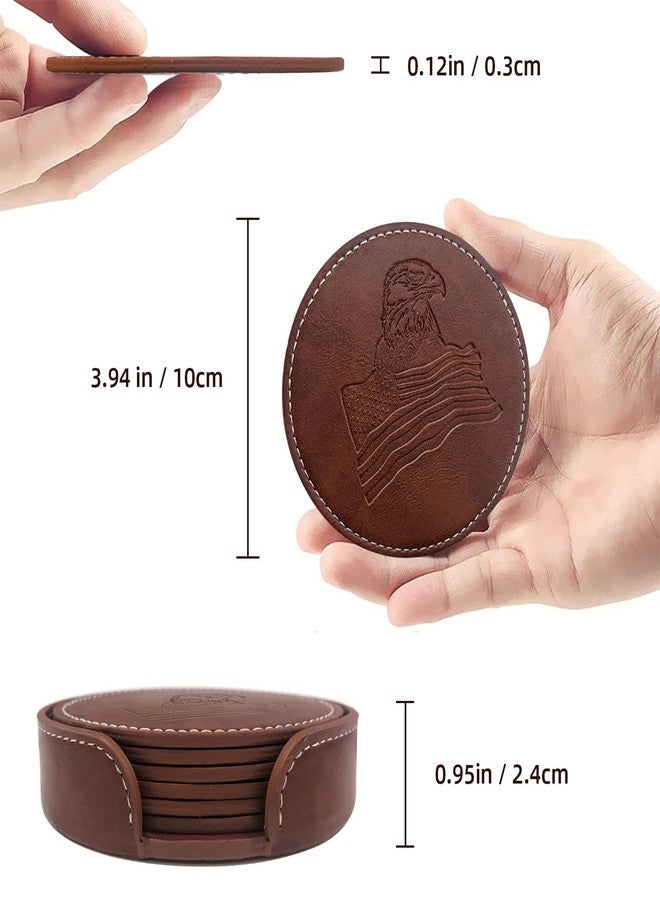 Wayzton Coasters for Drinks, Wayzton Set of 6 Faux Leather Handmade Embossing Coasters with Holder Waterproof Round Cup Mat Pad for Home Office Bar Decor Housewarming Gifts - Image 2